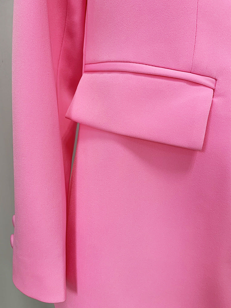 Pink Mid Length Skinny Pants One Button Two Piece Suit