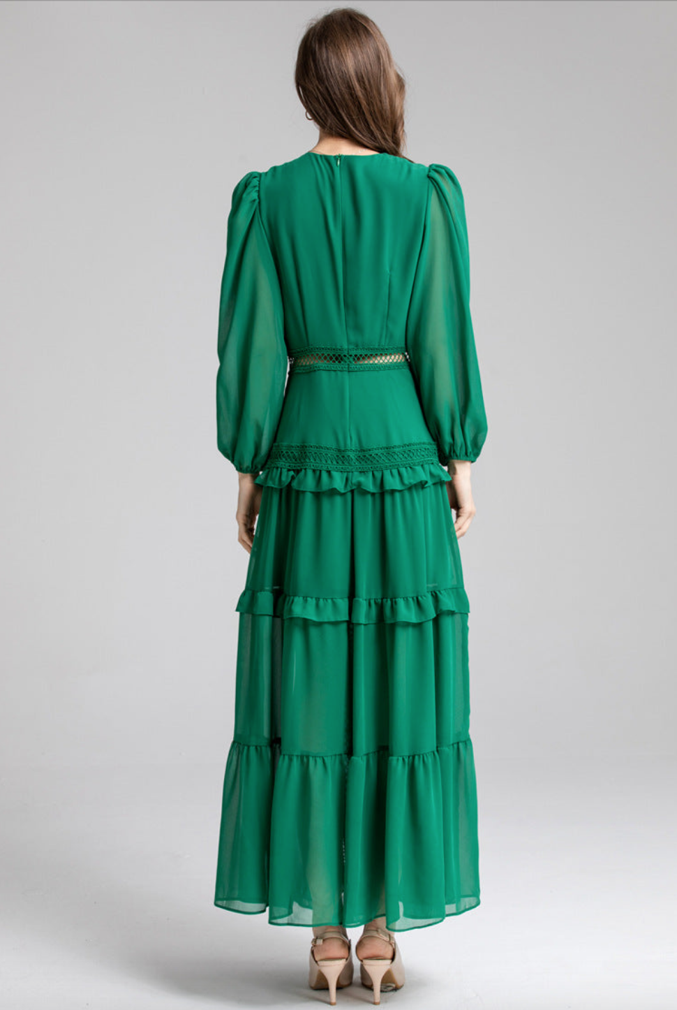 Lace Long Sleeve Ruffle Dress