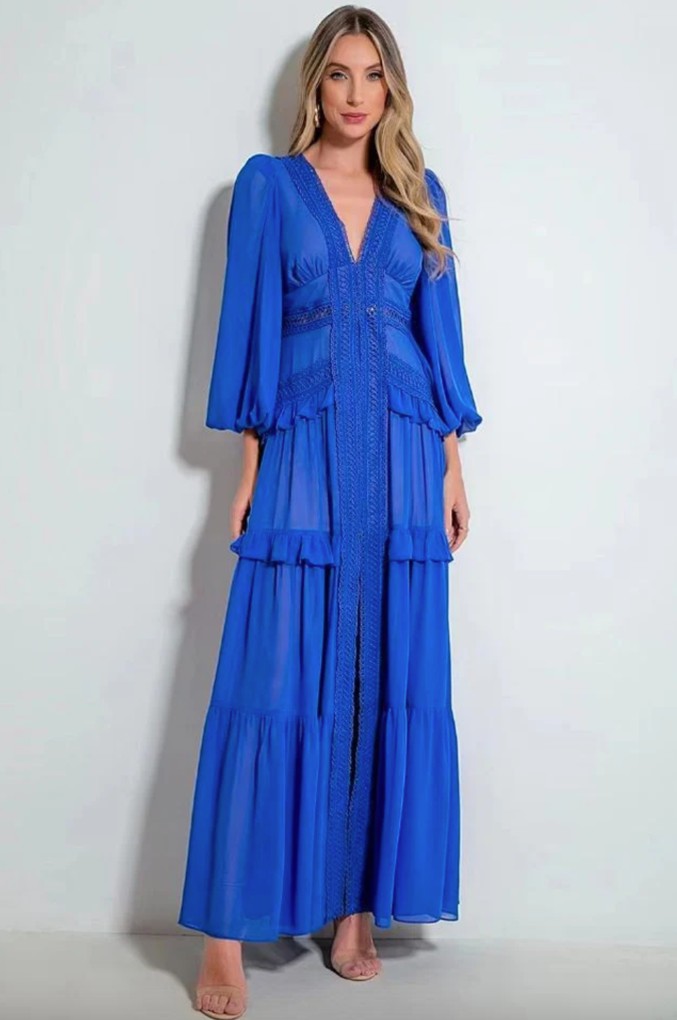 Lace Long Sleeve Ruffle Dress