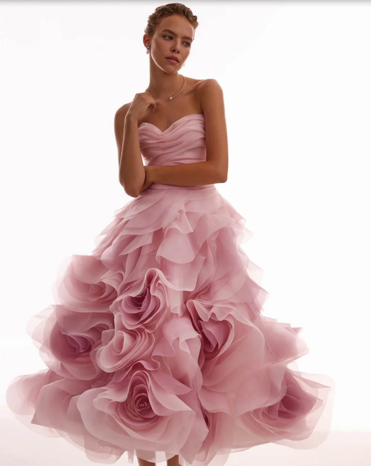 Woman wearing the Old Money Collection Couture Poppies Lane Organza Dress