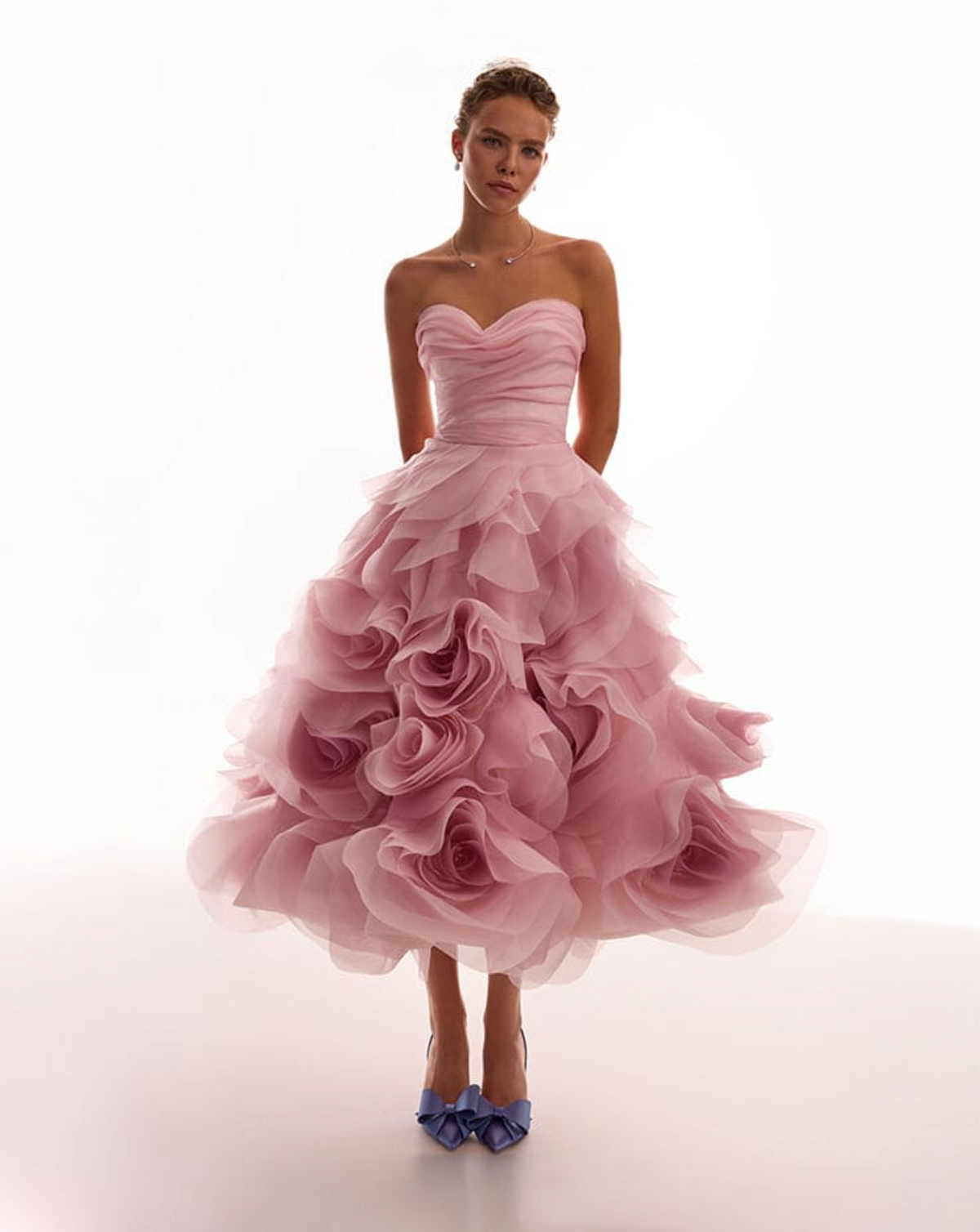 Woman wearing the Old Money Collection Couture Poppies Lane Organza Dress