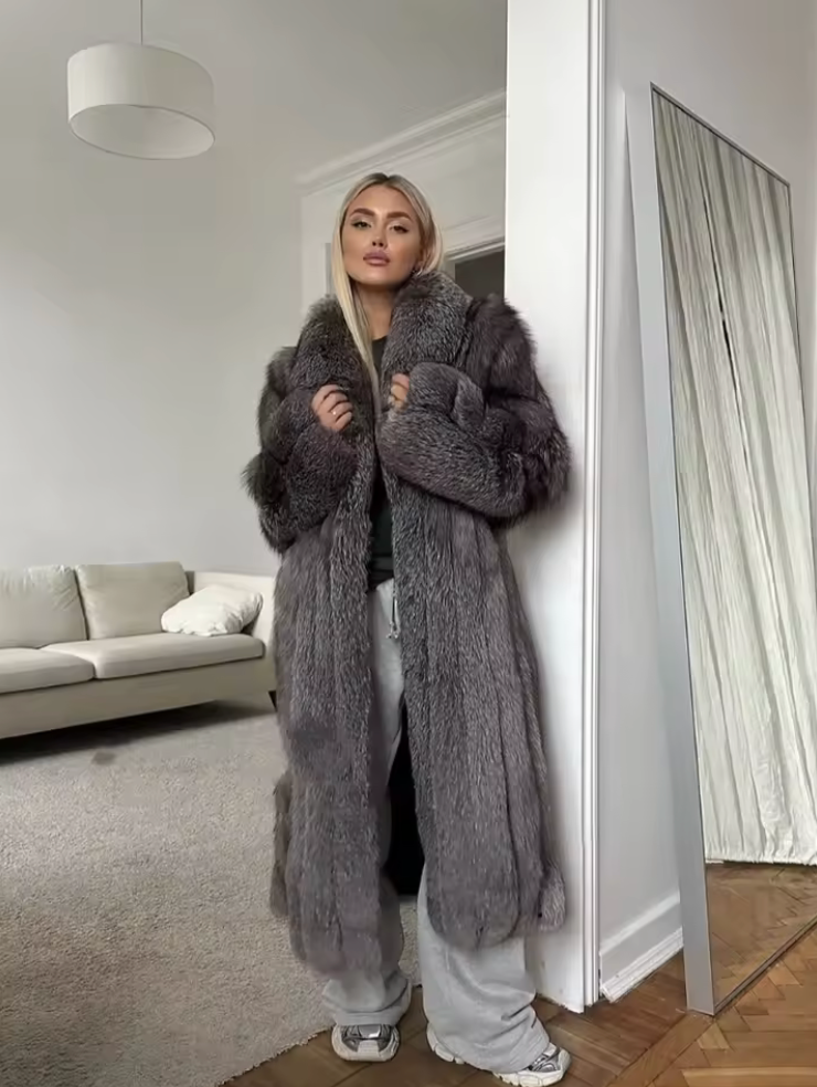 Woman wearing the Calle Ocho Fur Coat