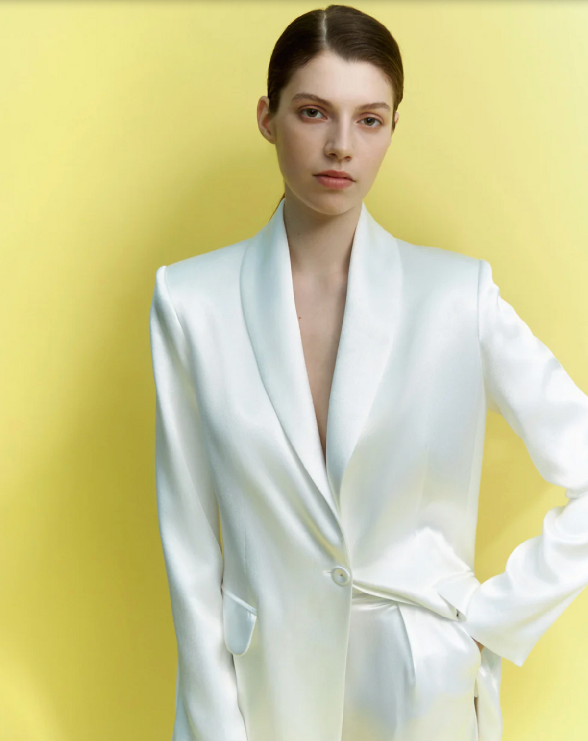 Woman wearing the Eclipse Two Piece Suit Set