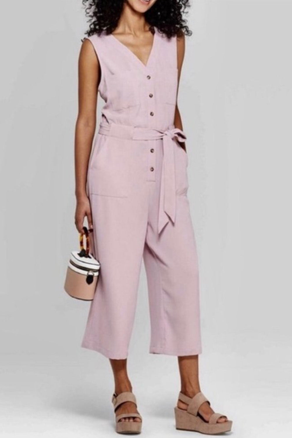 Cropped Jumpsuit with Sash