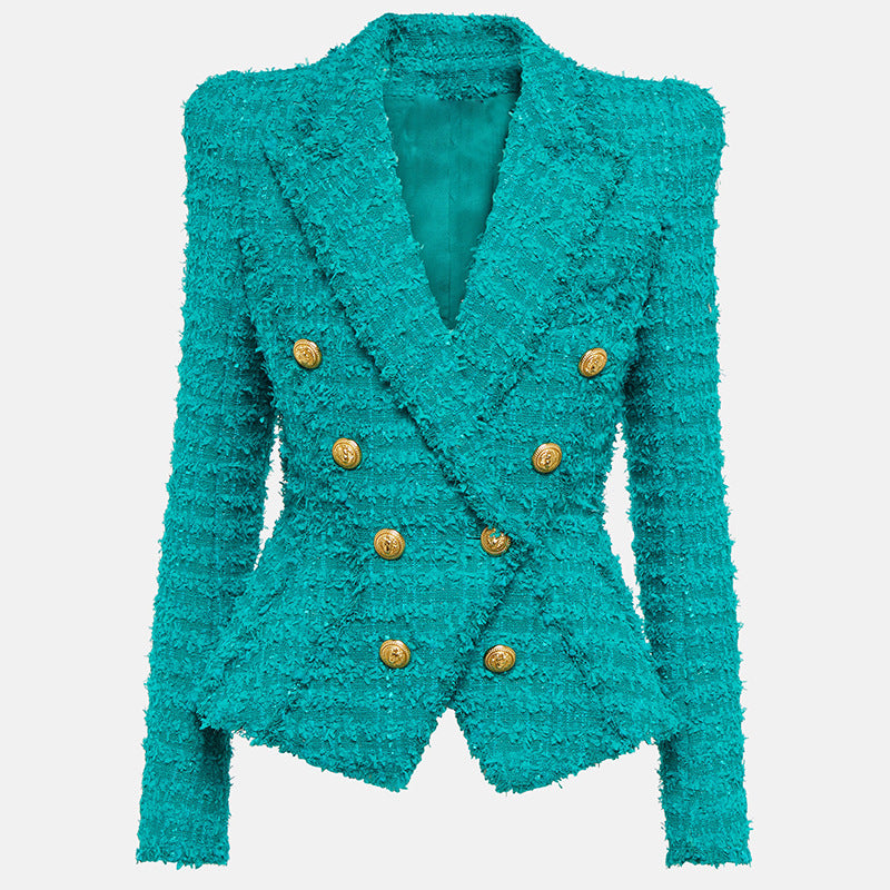 Tassel Fringe Turquoise Tweed Blazer