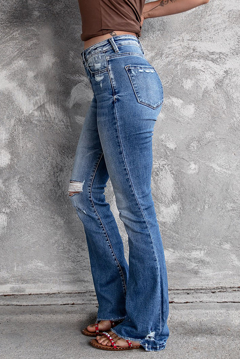 Distressed Flare Blue Jeans