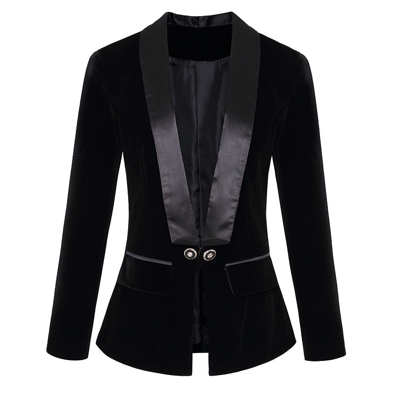 Velvet Blazer With Satin Lapel Collar