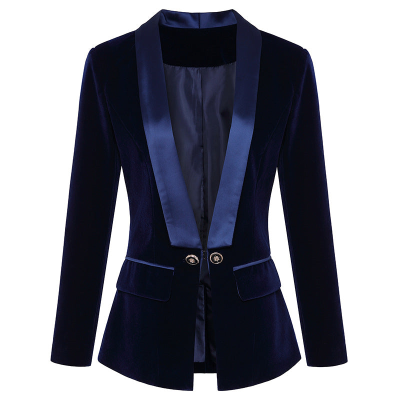 Velvet Blazer With Satin Lapel Collar