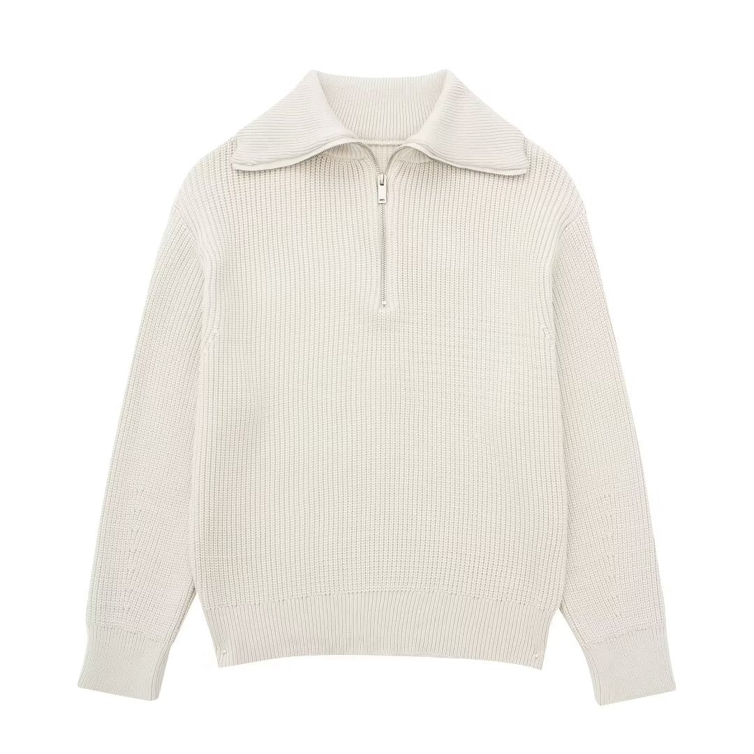 French Open Collar Wool Sweater