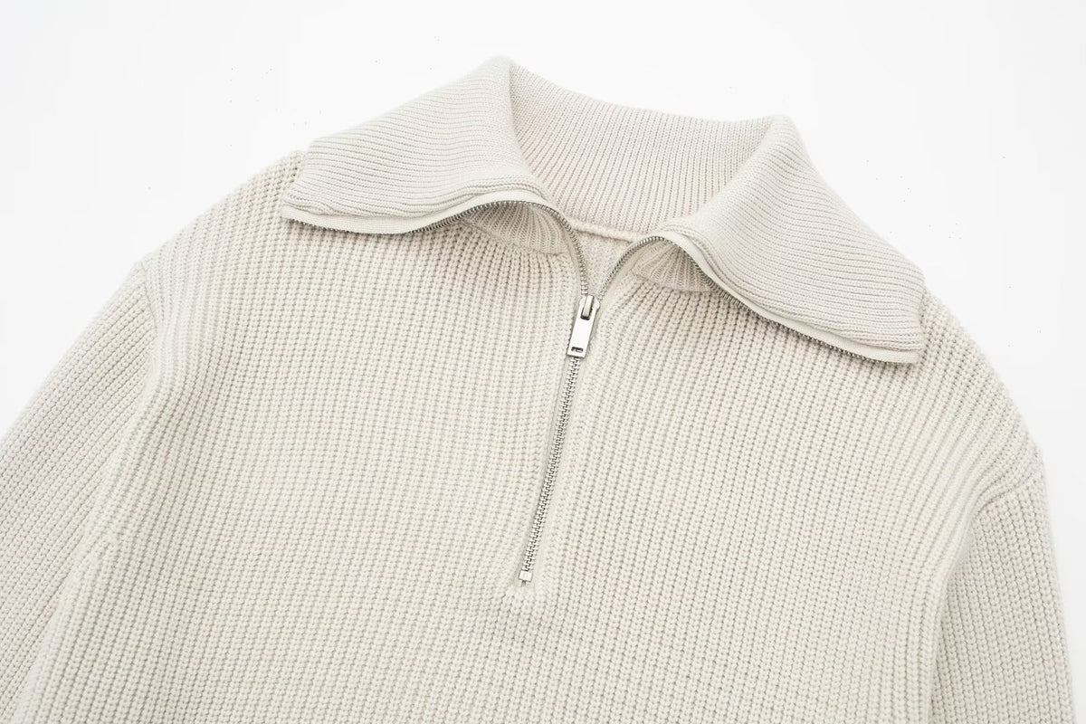 French Open Collar Wool Sweater