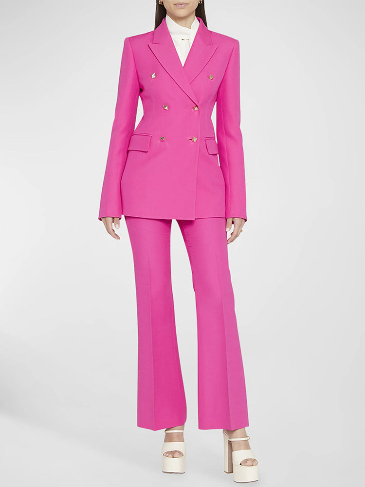 Star Button Blazer & Flared Pants 2-Piece Suit