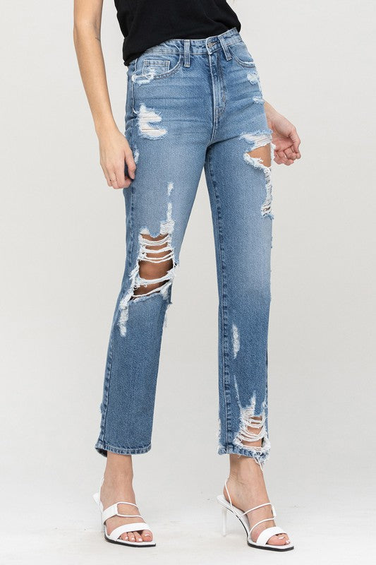 Super High-Rise Tattered Ankle Straight