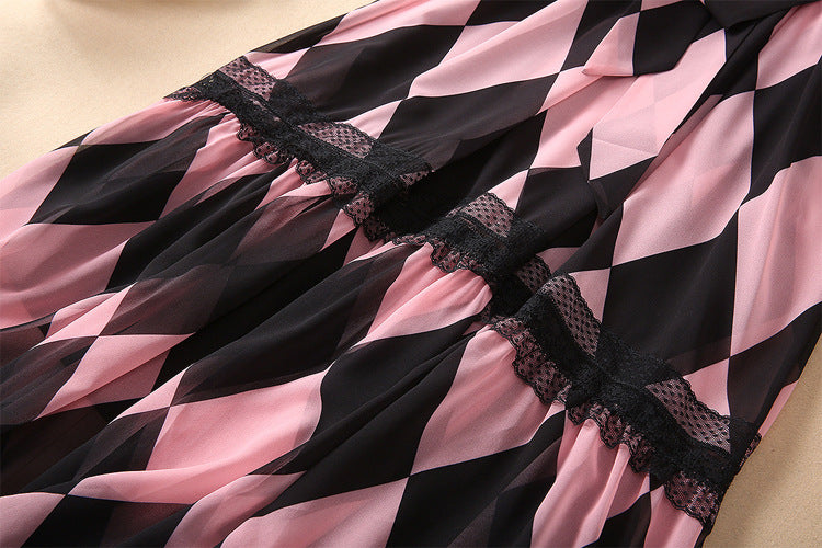 Pink Lace Patchwork Maxi Dress