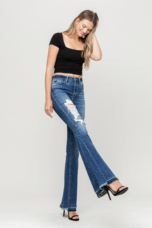 High-Rise Distressed Released Hem Flare