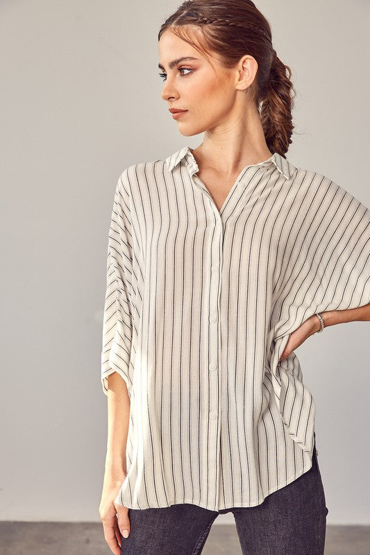 Stripe Printed Button Up Long Sleeve Shirt