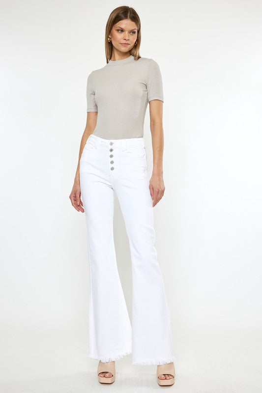 High-Rise White Flare Jeans