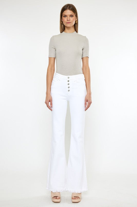 High-Rise White Flare Jeans