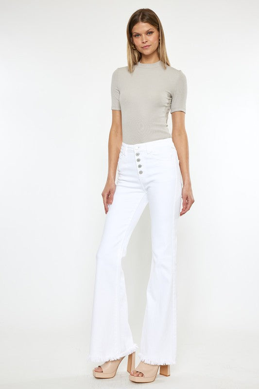 High-Rise White Flare Jeans