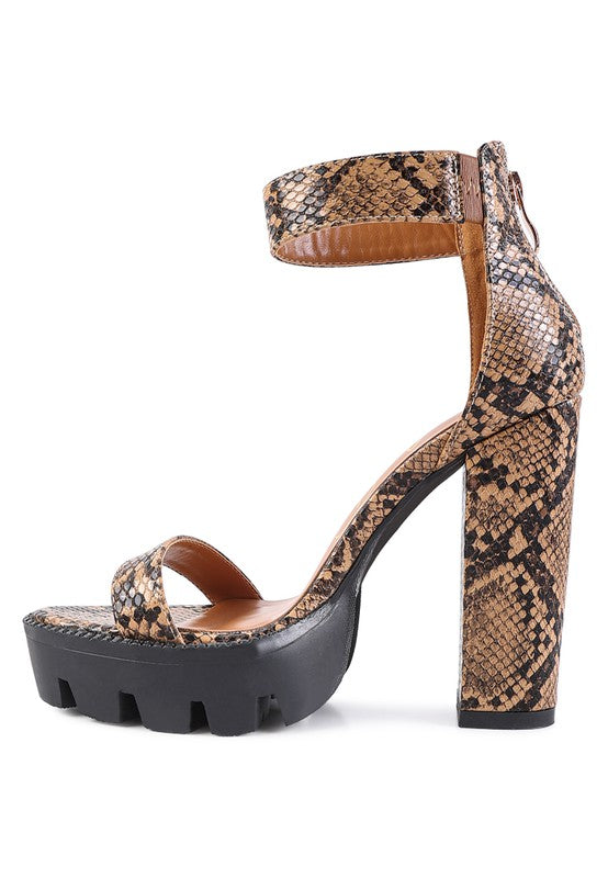 Snake Print Block Sandals