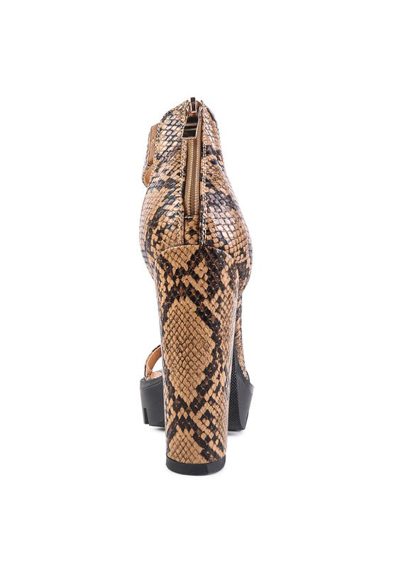 Snake Print Block Sandals