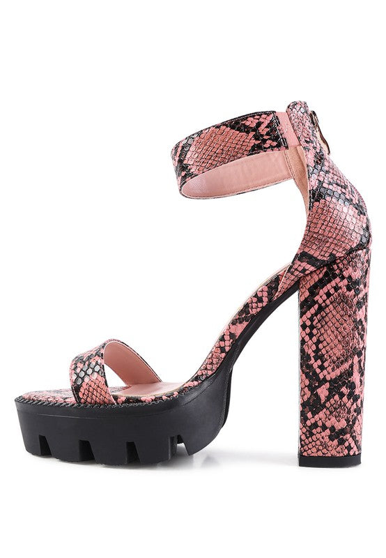 Snake Print Block Sandals