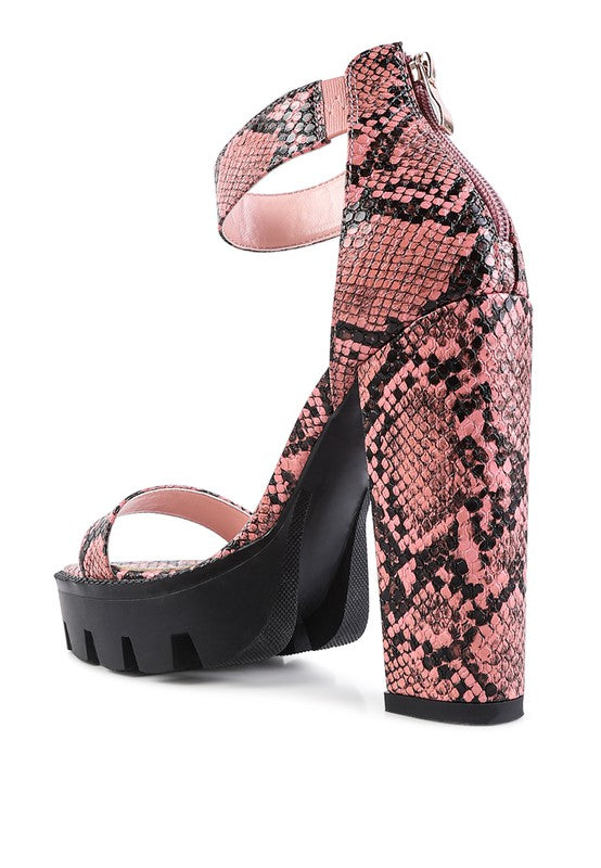 Snake Print Block Sandals