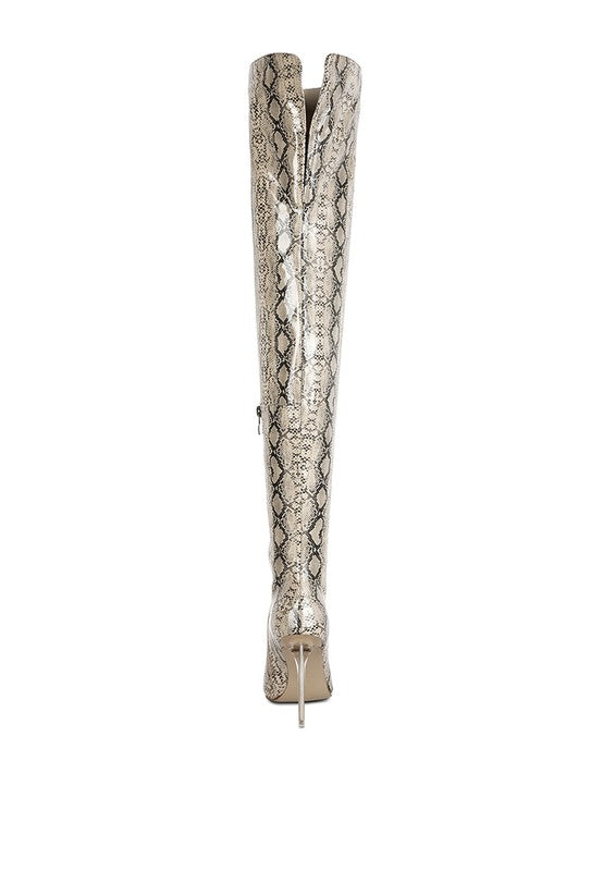 High Drama Snake Print Stiletto Boots