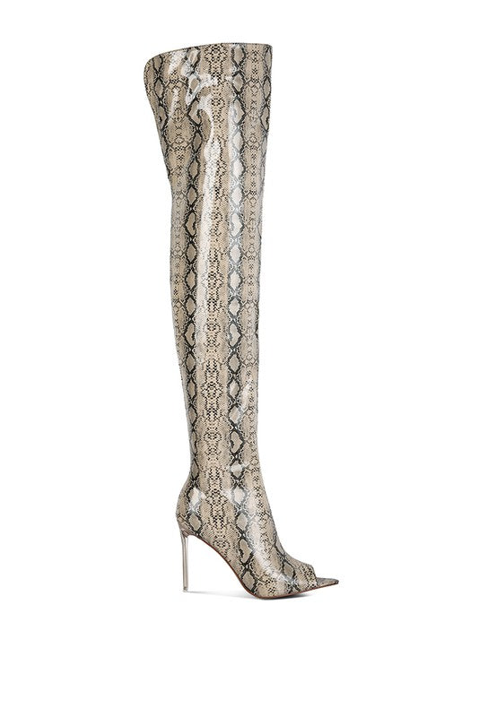 High Drama Snake Print Stiletto Boots