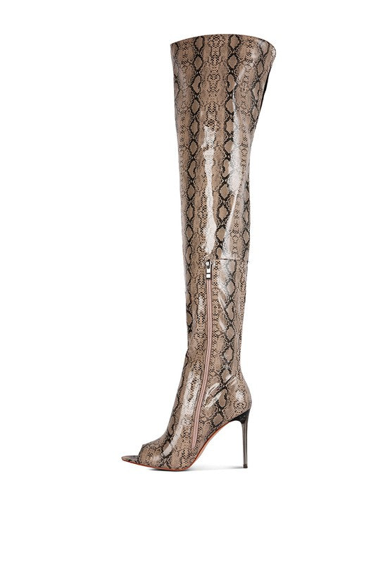 High Drama Snake Print Stiletto Boots