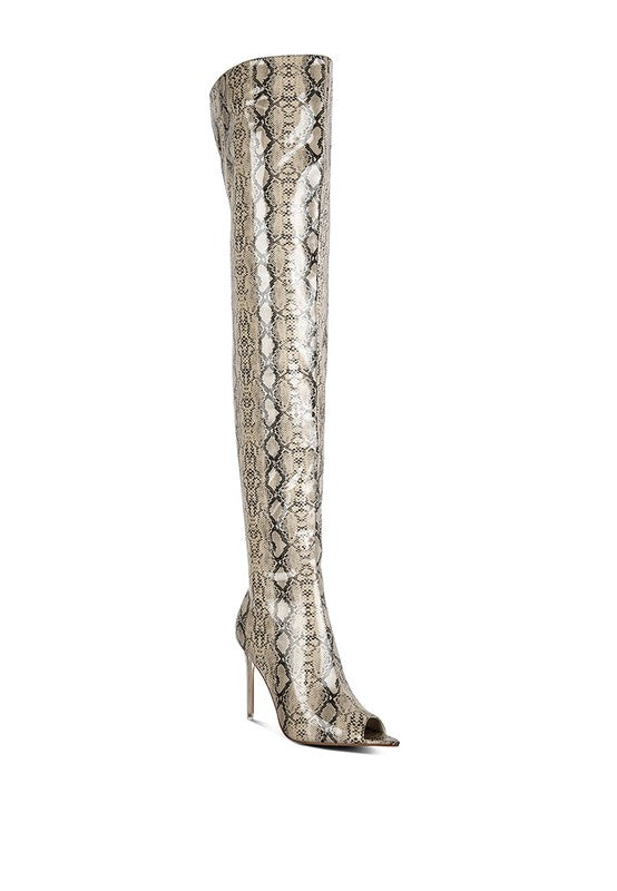 High Drama Snake Print Stiletto Boots