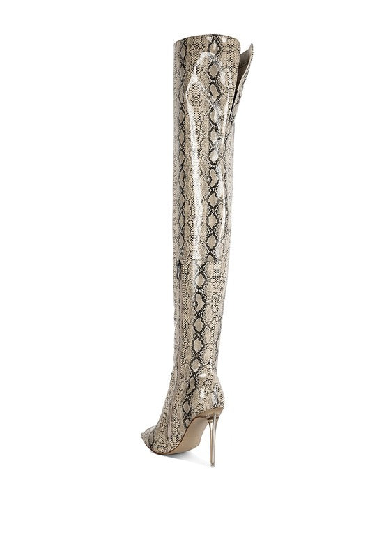 High Drama Snake Print Stiletto Boots