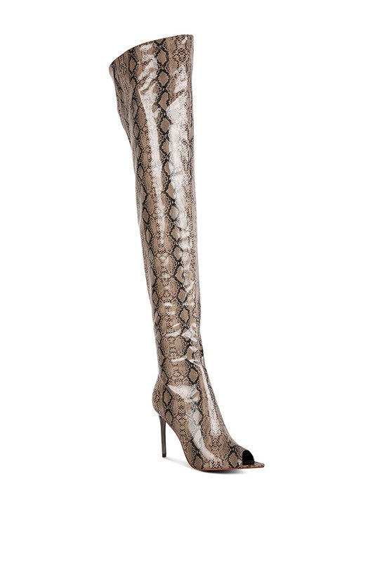 High Drama Snake Print Stiletto Boots