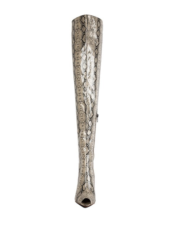 High Drama Snake Print Stiletto Boots