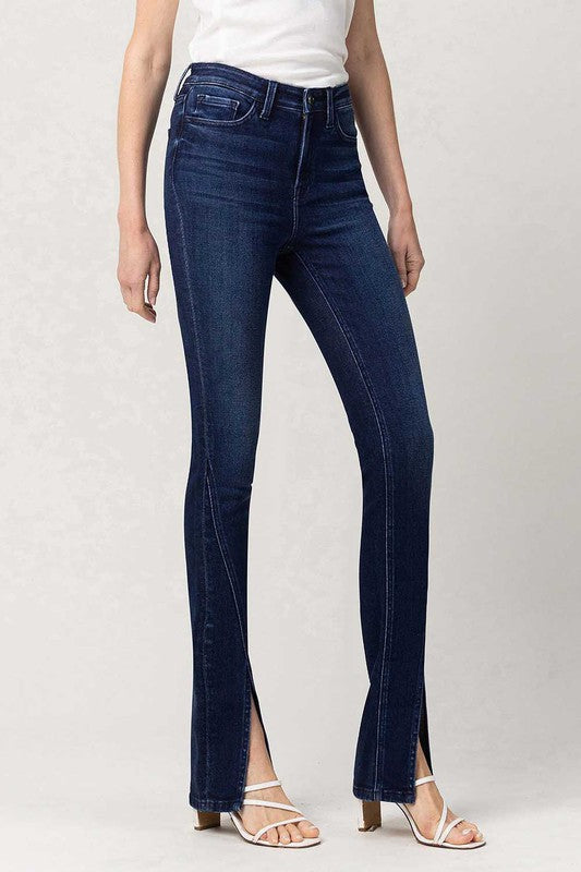 High Rise Slim Straight Jeans W/Slit