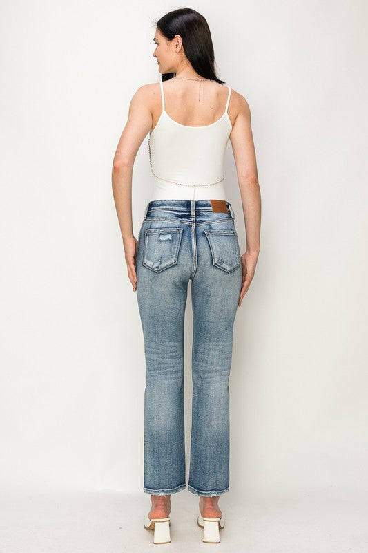 High-Rise Crystal Embellished Crop Straight Jeans