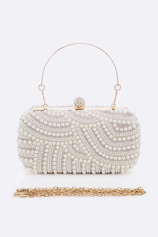 Pearl Embellishment Bridal Box Clutch