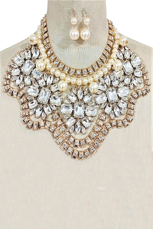 Philippe Crystal and Pearl Statement Necklace