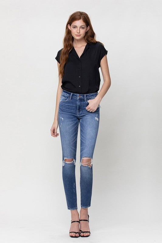 Distressed Mid-Rise Ankle Skinny Jeans