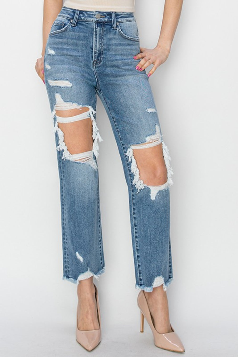 Carved Oak Crop Straight Jeans