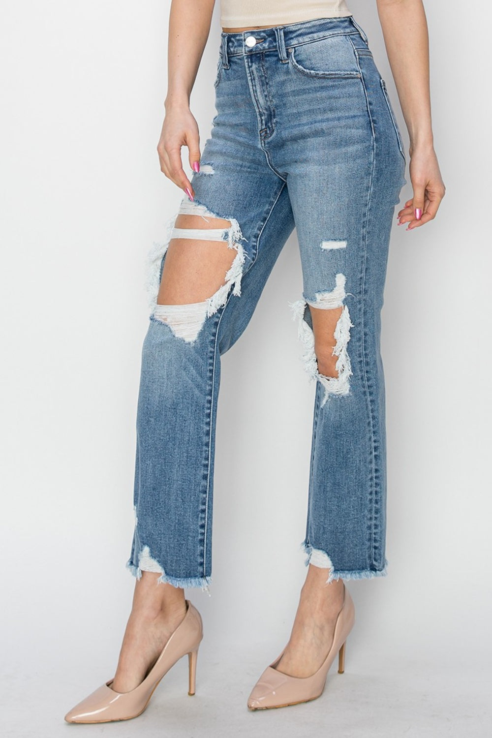 Carved Oak Crop Straight Jeans