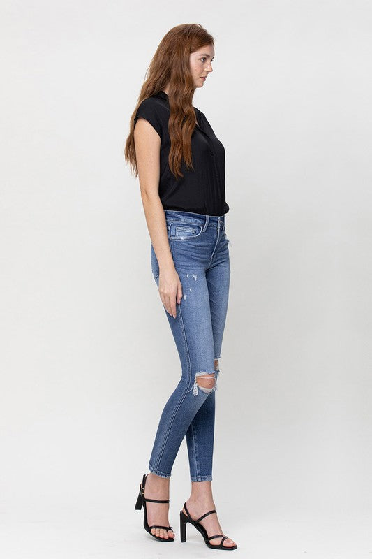 Distressed Mid-Rise Ankle Skinny Jeans