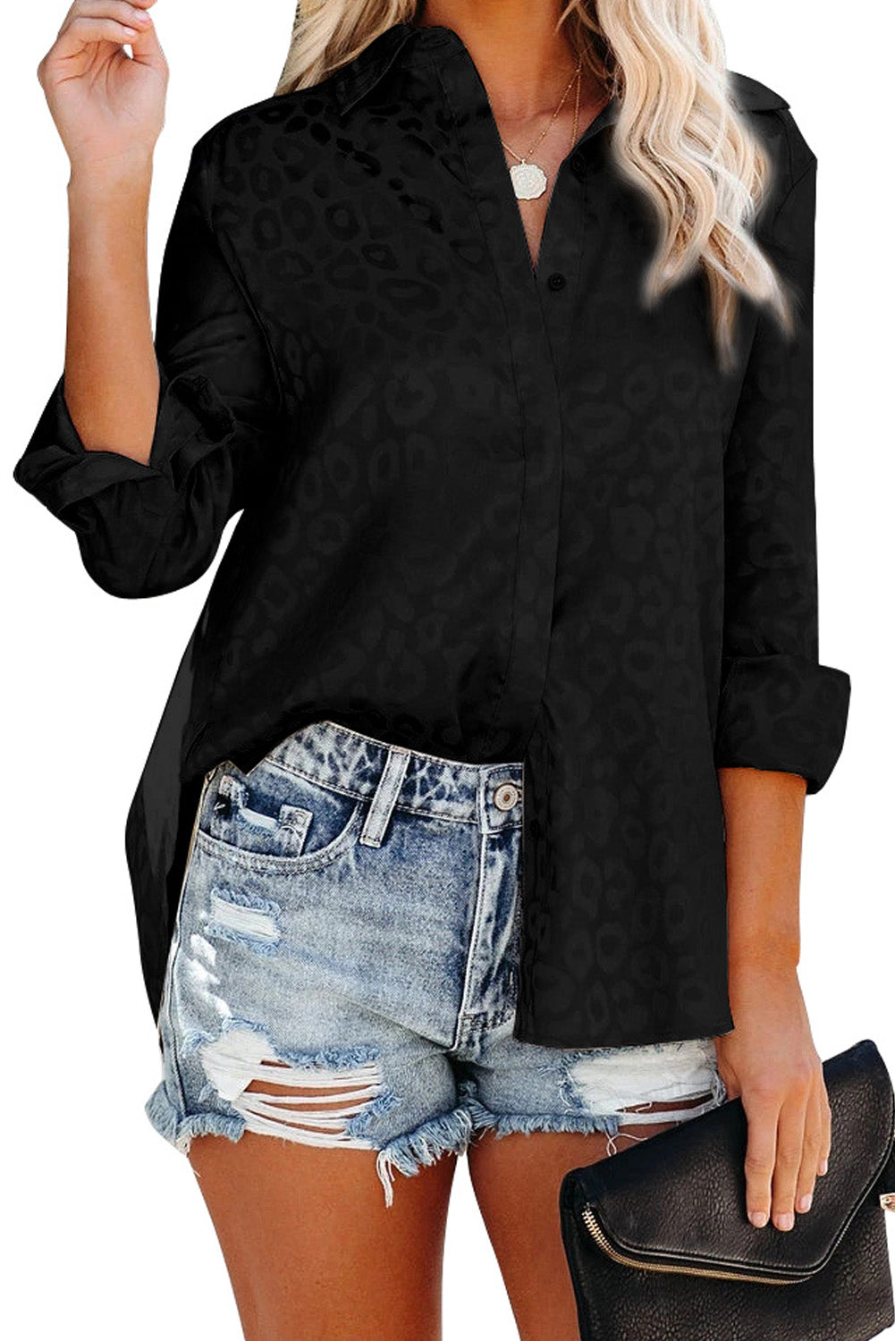 Black Embossed Button Shirt