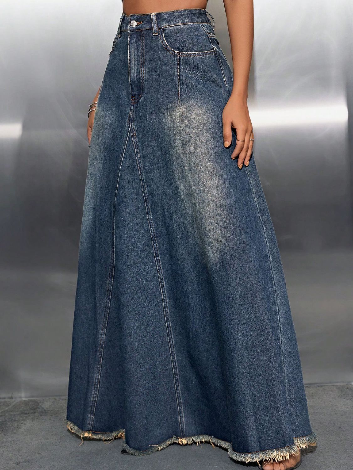 Bacton High Waist Denim Skirt with Pockets