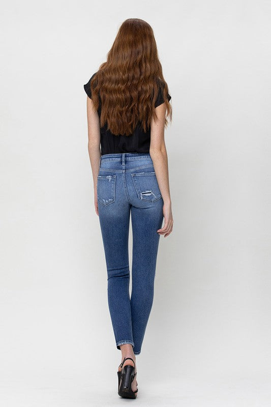 Distressed Mid-Rise Ankle Skinny Jeans