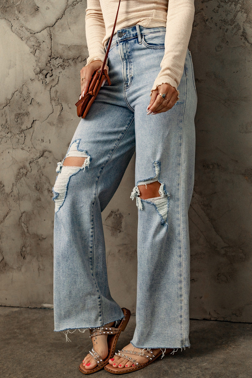 Distressed Sky Blue Loose Fit Jeans