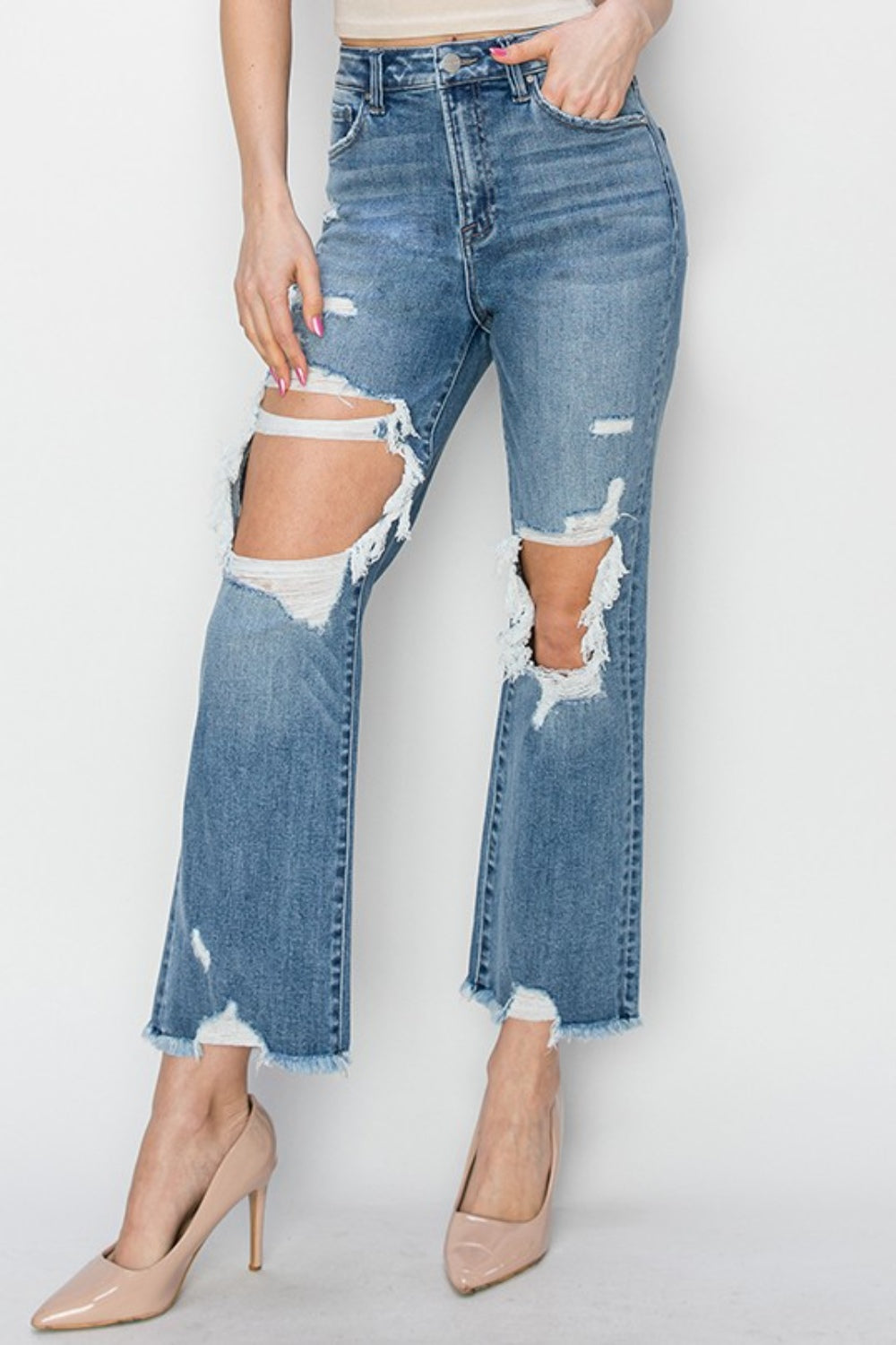 Carved Oak Crop Straight Jeans