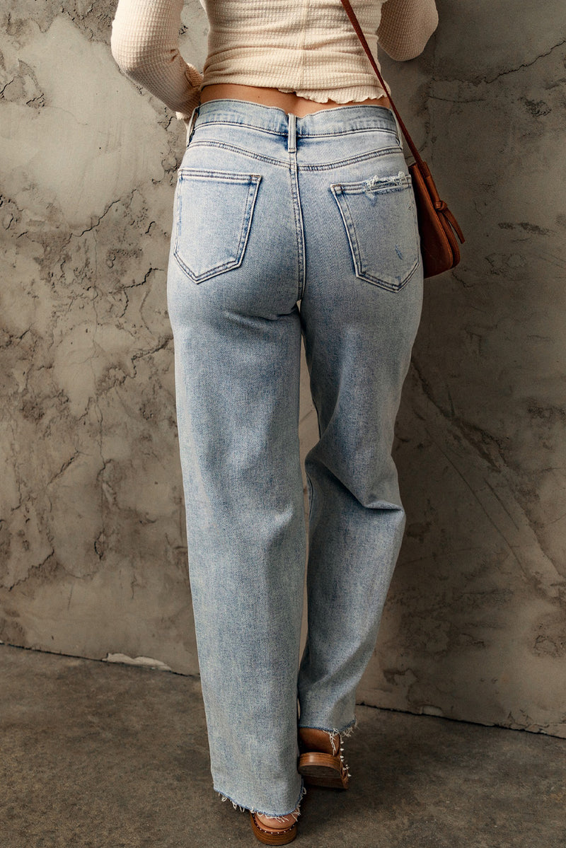 Distressed Sky Blue Loose Fit Jeans