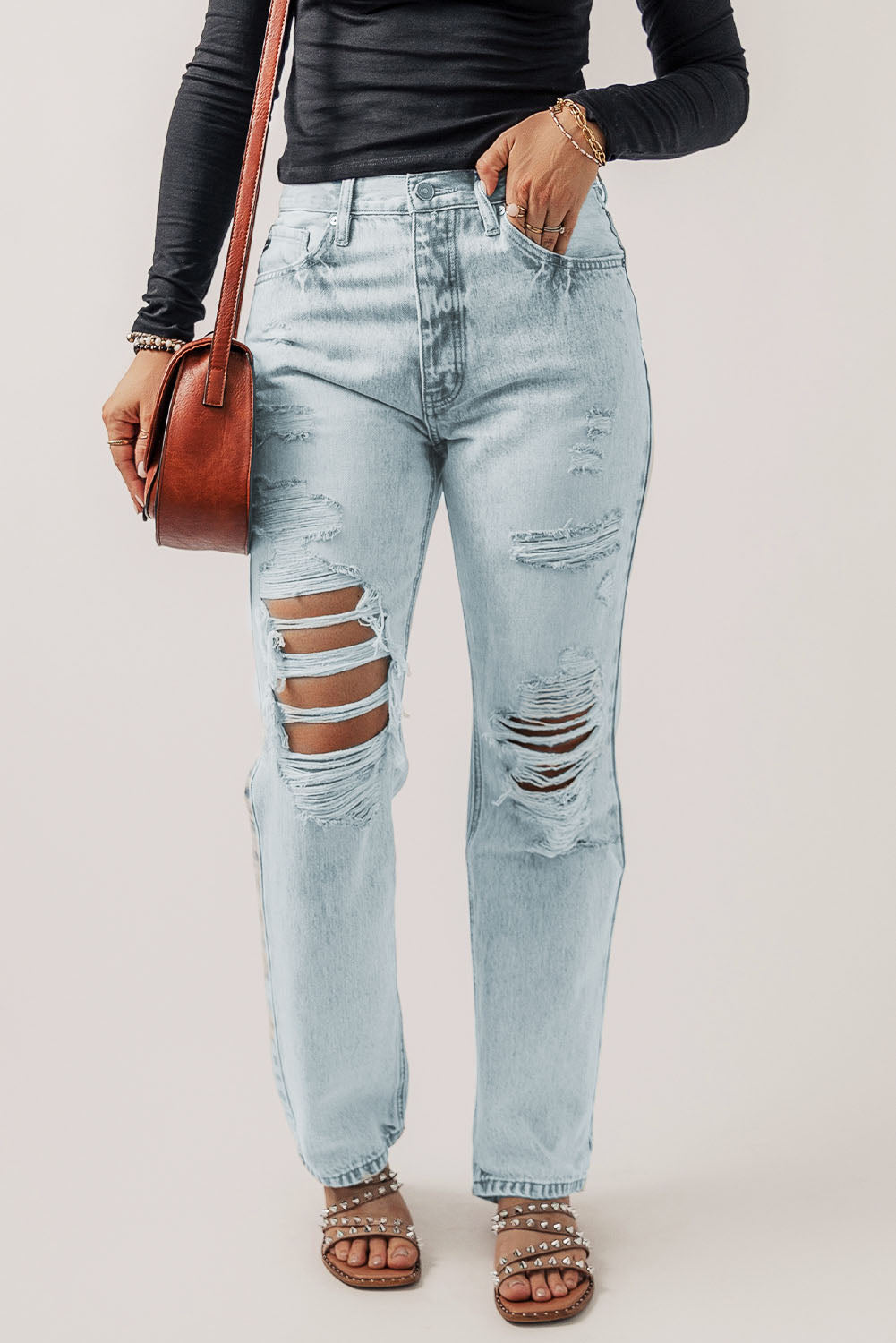 Acid Wash Straight Leg Jeans