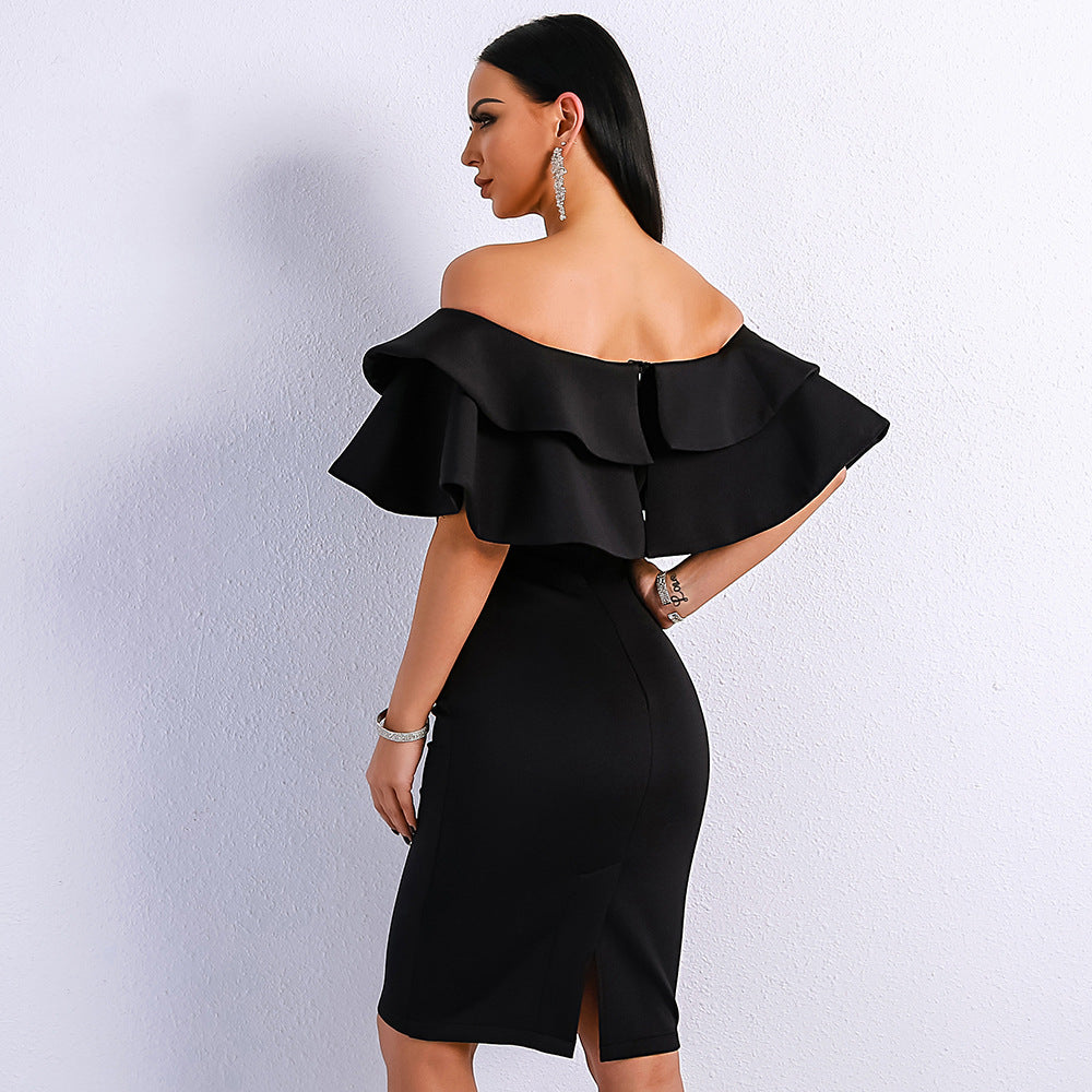 Collar Ruffle Evening Dress