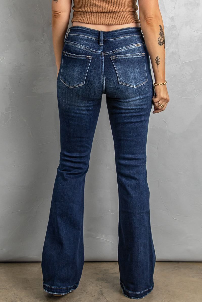 Dark Washed Distressed Bootcut Jeans